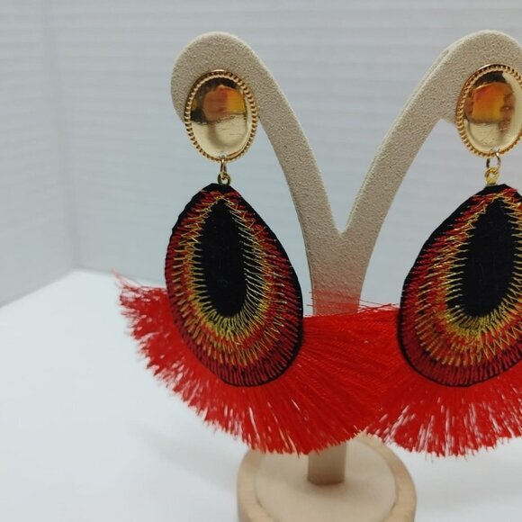 5/$25 New BOHO oval Fan shaped multi color Gipsy Earrings Handmade Boho Red - Picture 7 of 7